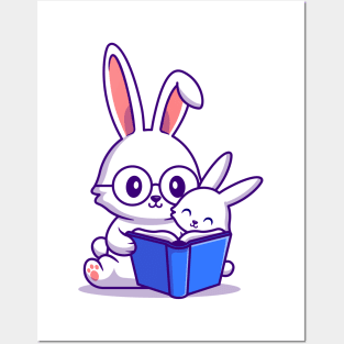 Rabbit Mother And Baby Rabbit Reading Book Posters and Art